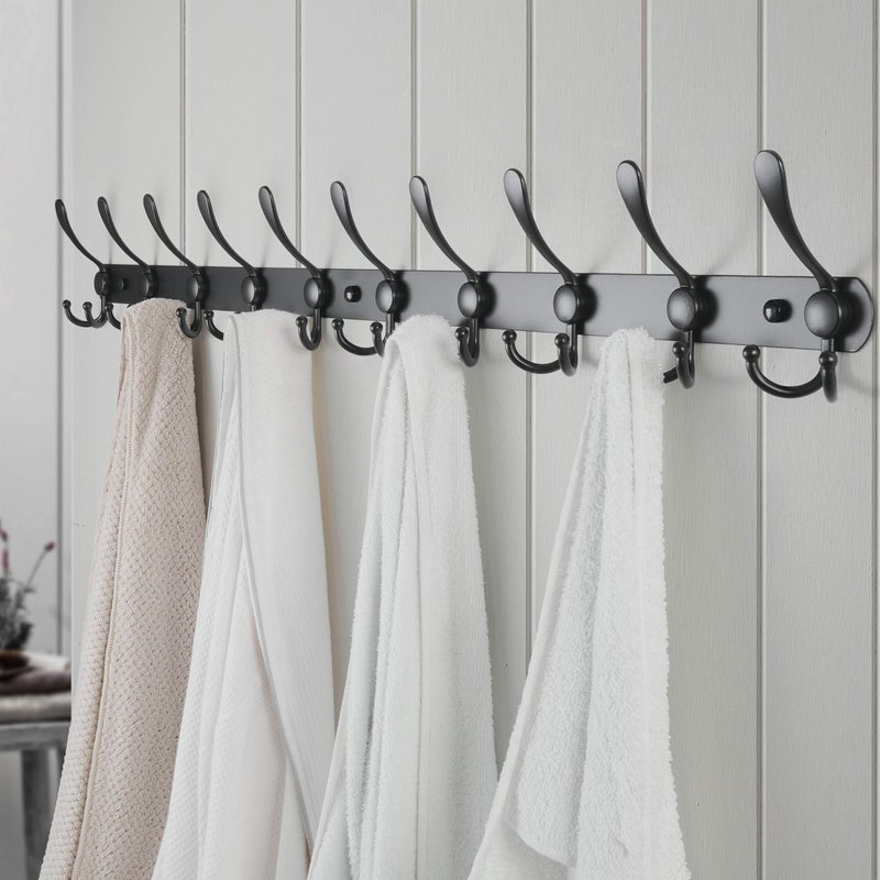 Dseap Coat Rack Wall Mount - 38â€ Long 10-Tri-Hooks Heavy Duty Coat Hanger Rail Wall Hooks for Hanging Coats Hats Clothing Clothes Purse Mudroom Entryway, Black, Pack of 2 - Image 4